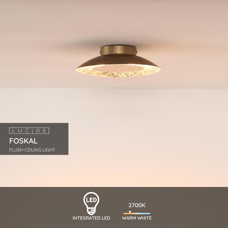 Lucide FOSKAL - Zapustené stropné svietidlo - Ø 21,5 cm - LED - 1x6W 2700K - Mosadz